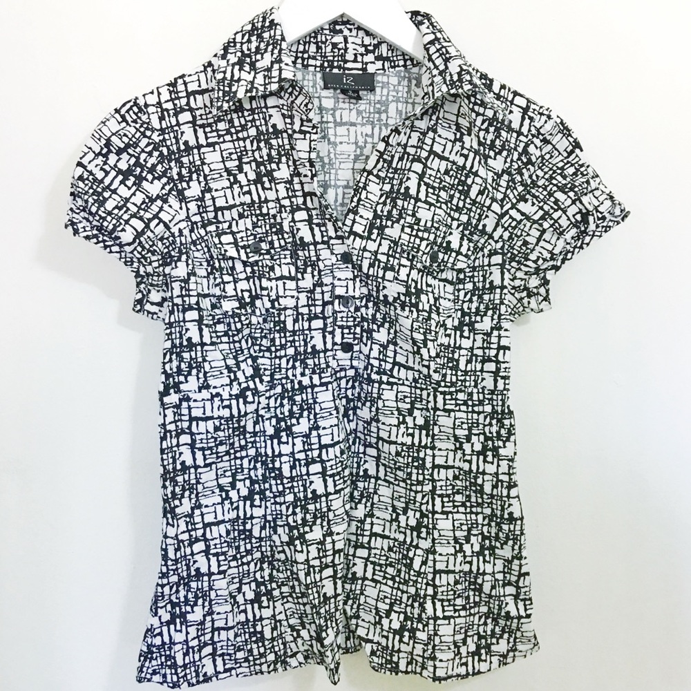 Black and white office casual blouse